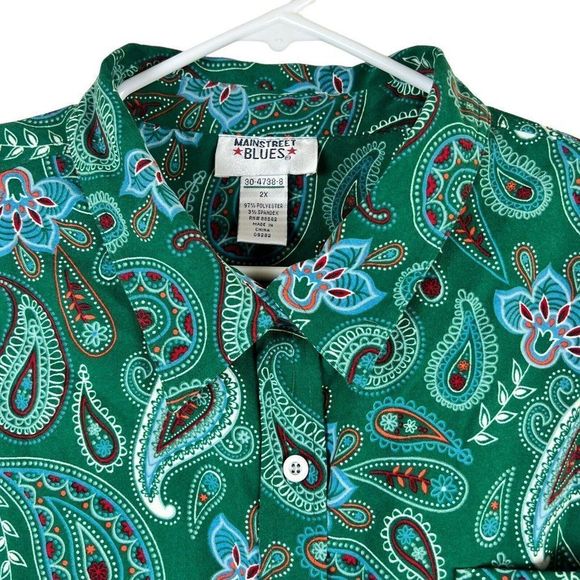 Mainstreet Blues Paisley Print Button Shirt Plus Size 2X Thick Long Sleeve - Picture 2 of 7